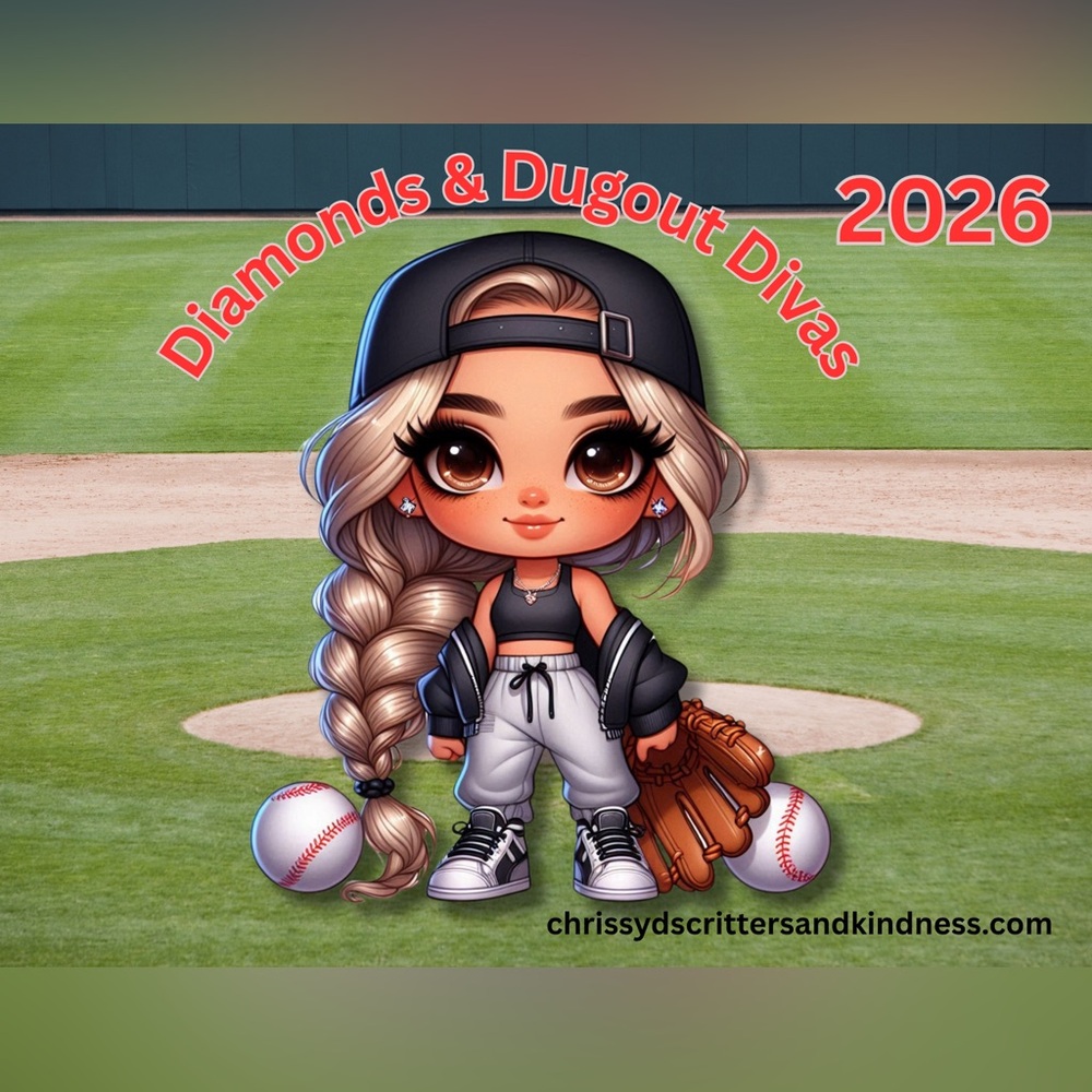 Diamonds & Dugout Divas CutiePie Girls 2026 12 Month Jan-Dec Calendar